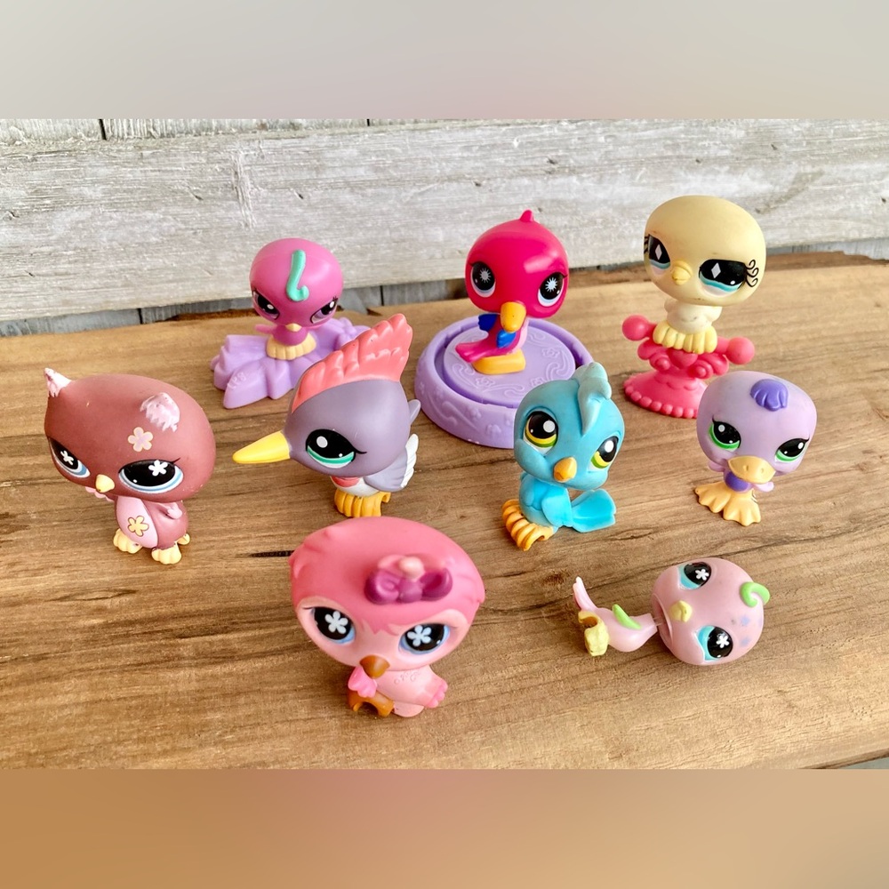 Set 7 LPS birds (woodpecker, parakeet, pigeon, cockatoo, owls, duck (+2 others)